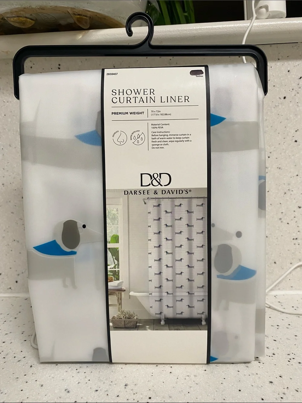 NWT. Darsee & David’s, dachshund, shower curtain liner.